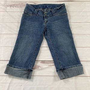 Patch Womens Blue Dark Wash Low Rise Cropped Denim Jean Capri Pants Size S